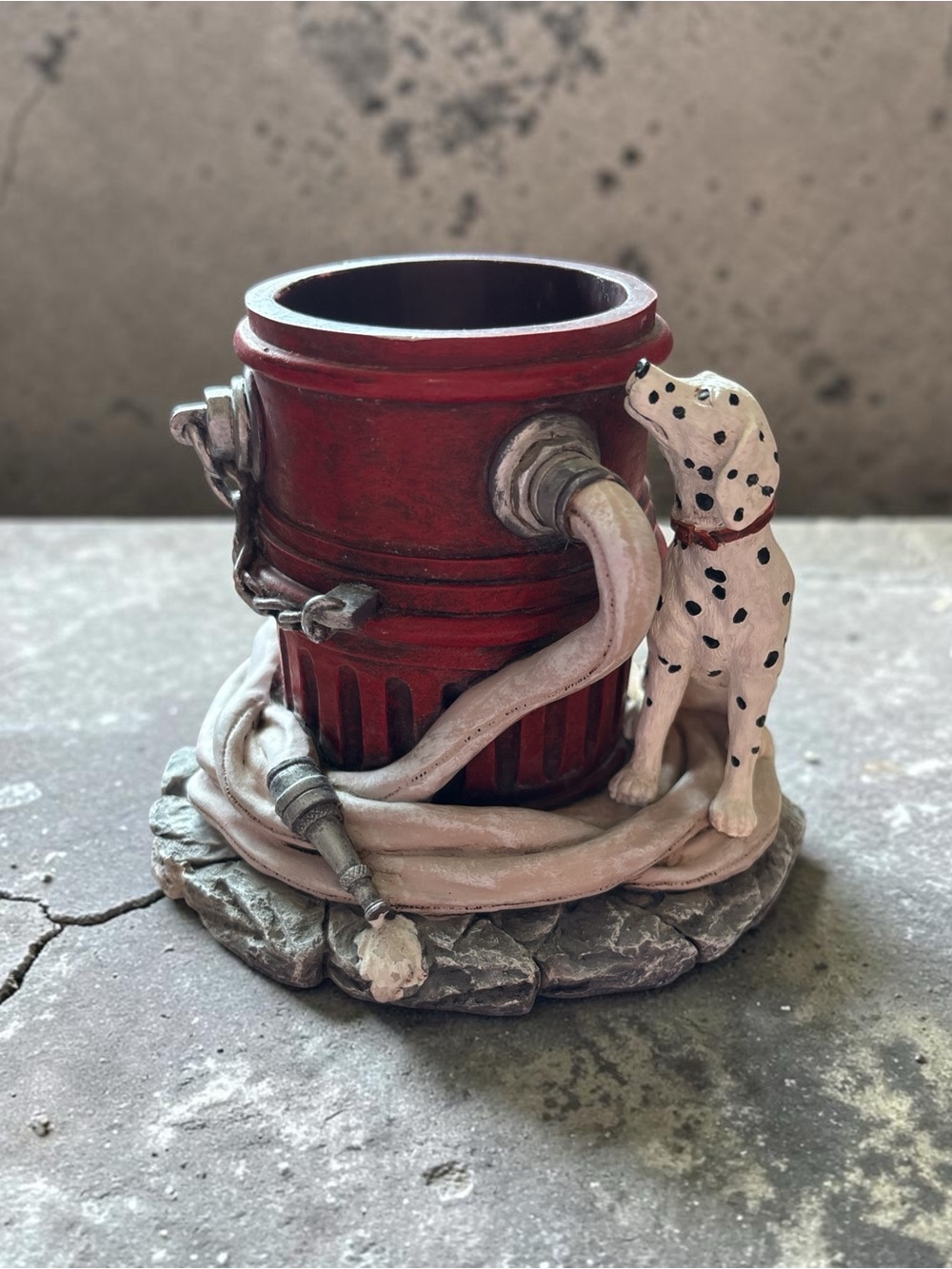 Vanmark Red Fire Hydrant Sculpture Pencil Cup with Dalmatian Accent